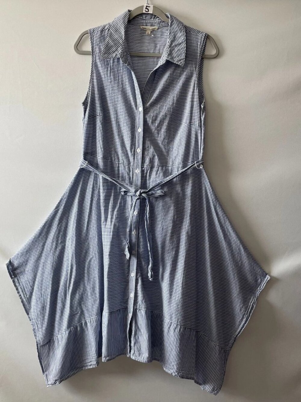 Parallel Skies Womens Blue Sleeveless Striped Asymmetrical Shirt Dress Size M